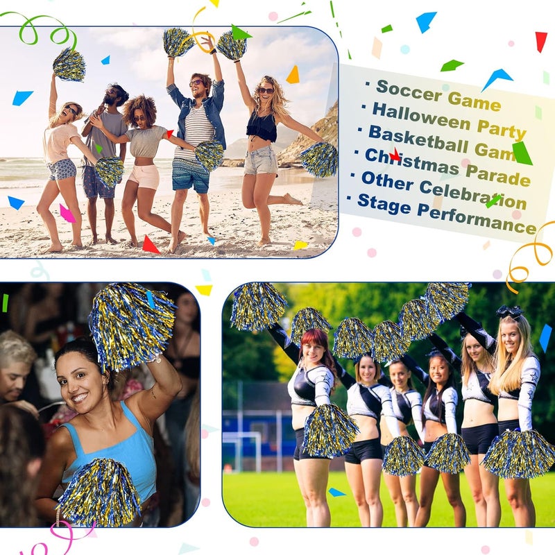 DILIBRA 24 Pcs Metallic Cheerleading Pom Poms for Kids, Cheerleaders Cheer Pom Poms with Baton Handle, Cheering Squad Hand Flower for Adults Team Spirit Sports Game Dancing Party - Image 5